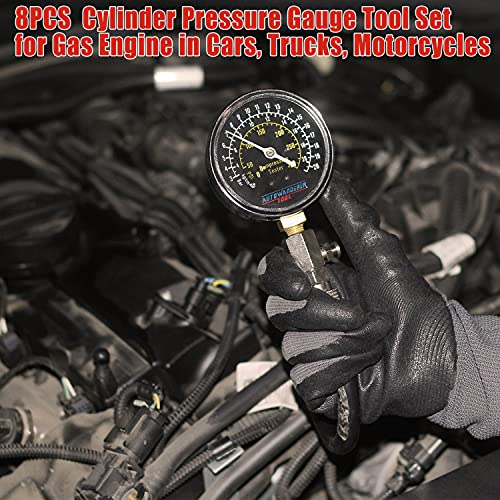 AutoWandererTool 8Pcs Compression Tester for Motor Car Truck,Easy Reading - size: Gauge Set without Spark Plug Tester