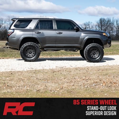 Rough Country 85 Series 17x9 Wheel - 5x5.5" Bolt Pattern, 0mm Offset, Gunmetal Gray with Black Simulated Beadlock, One-Piece Aluminum Off-Road Wheel