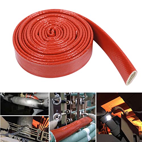 Fuel Line Heat Shield Insulation Heat Shielded Fire Sleeve Silicone Coated Fiberglass Heat Protection for Automotive Hose Lines & Electrical Wiring-（Red 3/4" ID x5FT） - color: Red, size: 3/4" ID x 5FT