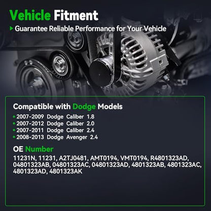 11231N Alternator Fit for Jeep Compass 07-17,Patriot 07-17, 2.0L 2.4L 115A - size: 11231N