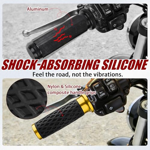Gold 1" Silicone Cable Throttle Grips with End Cap for Harley - color: Gold
