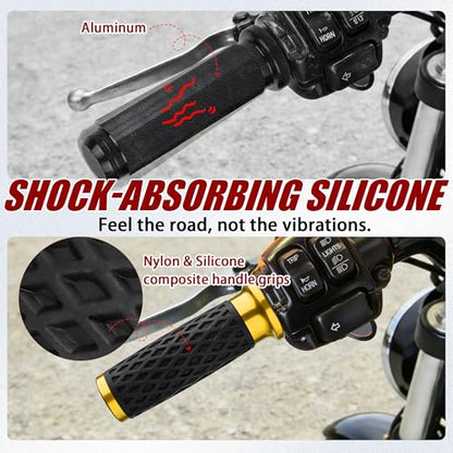 Gold 1" Silicone Cable Throttle Grips with End Cap for Harley - color: Gold