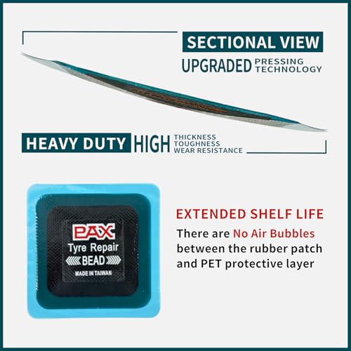 PAX 20 Pcs 45x45mm Upgraded Square 2-in-1 Tire Repair Patches, Suitable for Radial and Bias Tires on Motorcycle, Automobile, Truck, Agricultural Vehicles, BMX, ATVs, River Floating, Inflatable Rubber - size: 45x45mm