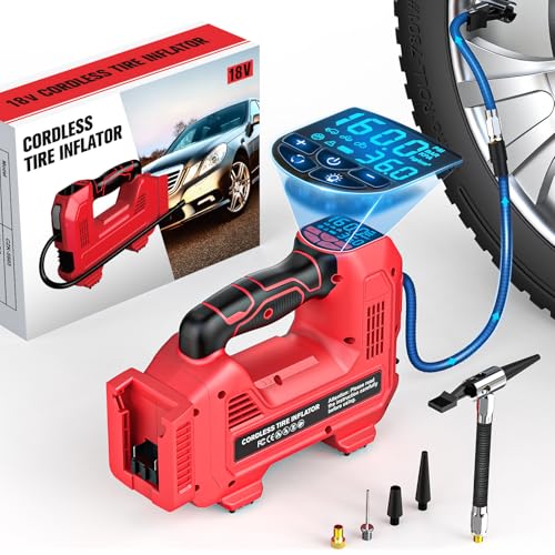 LIVOWALNY 160PSI Cordless Tire Inflator Air Compressor Compatible with Milwaukee 18V Battery, Portable Handheld Air Pump with Digital Pressure Gauge for Cars Motorcycles Bikes Sport Balls (Tool Only) - size: 160PSI Compatible With Milwaukee 18V Battery