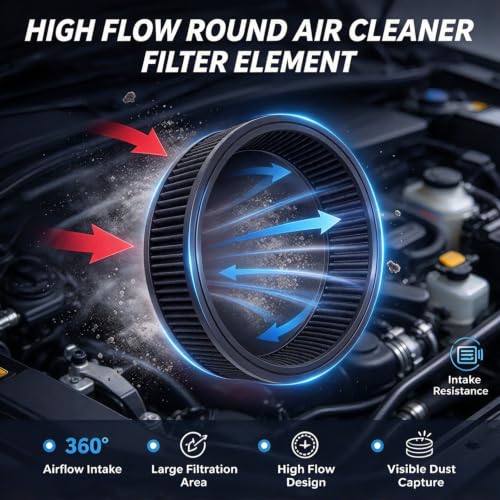 14"x2" Round Air Cleaner Filter Element High Flow (Black) - size: 14" x 2" Black