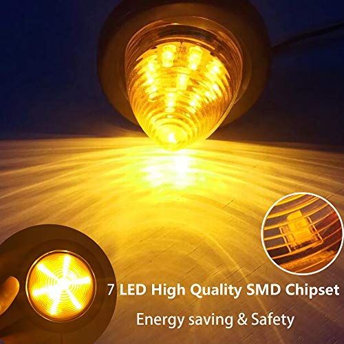 2Pcs 2in Amber Beehive Cone Light Round Side Marker Light Rear Tracking Light Clearance Light Waterproof 7 Diodes Sealed Peterbilt Bullet Marker lights for Truck Trailer Van Pickup Bus RV SUV - color: Yellow