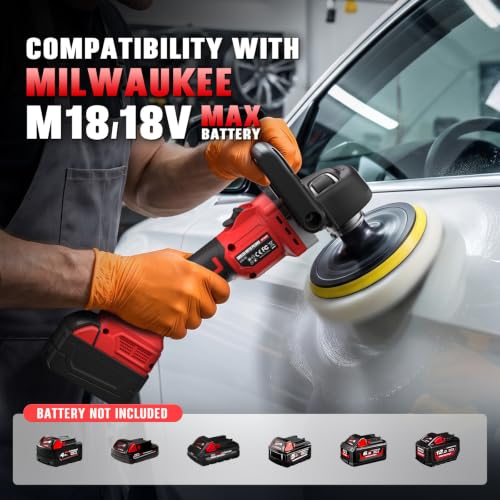 Rotary Buffer Polisher Kit for Milwaukee 18V/M18 Battery (Tool Only) - color: Red