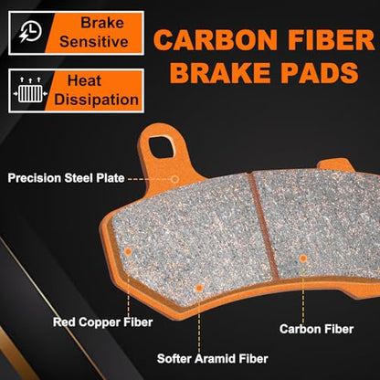 Carbon Fiber Brake Pads Compatible with Harley Davidson Softail FLSTCI FLSTC Heritage Classic 2000-2007/Fat Boy/Dyna Electra Glide/FXST Softail Standard/FXSTB Night Train FA400F FA400R