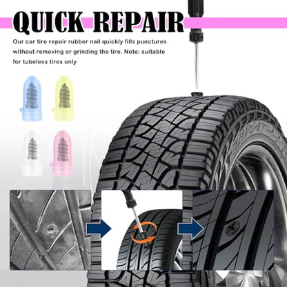 2026 Upgraded 60PCS Screw in Tire Plugs,Self-Service Tire Plugs Kit with Screwdriver for Emergency Tires Repair,Universal Tires Repair Rubber Nail Kit Car Accessories