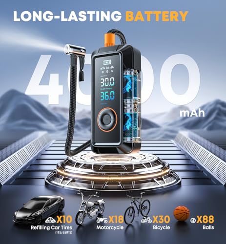 Tire Inflator Portable Air Compressor, Cordless & 12V DC Air Inflator for Car Bikes MotorcycleTires Balls with Auto Shut-Off, Digital Pressure Gauge, Compact Emergency Pump
