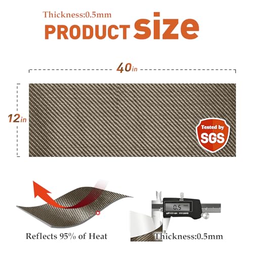 Adhesive Heat Shield Wrap for Automotive, 40 x 12 in, Brown - size: 12" x 40" x 0.02"