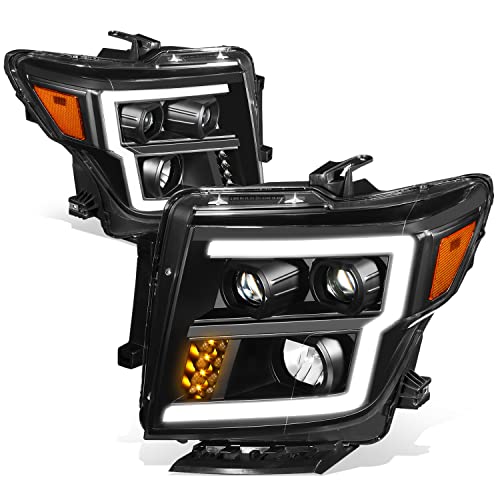 Auto Dynasty LED DRL Headlights Assembly for 2016-2024 Nissan Titan (XD) - color: Black / Amber, size: C-Style LED DRL / Halogen Low Beam