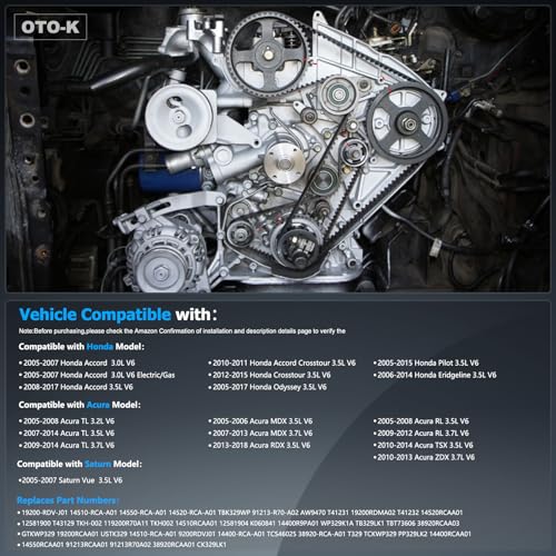 OTO-K Timing Belt Kit with Water Pump Compatible with Honda Accord Crosstour Pilot Odyssey Ridgeline Acura MDX TL RDX RL TSX ZDX Saturn Vue 2003-2018 3.0L 3.2L 3.5L 3.7L V6 TKH002 TCKWP329 19200RDVJ01 - size: TKH002