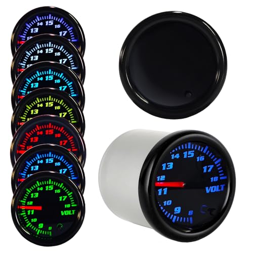 Tinted 7 Color Volt Voltmeter Gauge kit 8-18V 2-1/16"(52mm)