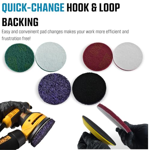 LINE10 Tools 5-Inch Metal Stripping Surface Condition Kit for Angle Grinder w Drill Adapter, Quick Strip Discs, Paint Remover for Metal, Rust Cleaner Scour Scrub Pads Red Green Non-Woven Scotch Discs