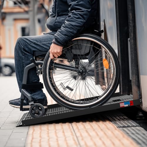 WHALEMOTOR Black Portable Wheelchair Ramp, 4FT No-sew Non-Slip Aluminum Wheelchair Ramp, Folding Portable Wheelchair Ramps for Home, Weight Capacity Up to 800 LBS, Loading Dock Plates - size: 4FT Using height 4-12"