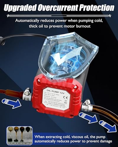 12V 80W Engine Oil Extractor Pump, Electric Oil Pump for Car Oil Change, Car Fluid Pump for Motor Oil, Gear Oil, Transmission Fluid Transfe, Red