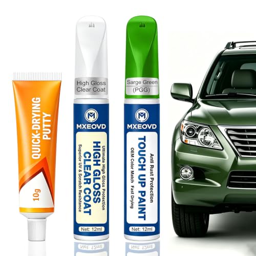 Sarge Green (PGG) Touch Up Paint Compatible with Jeep, All in One Car Scratch Repair Kit with Primer Putty & Clear Coat, Complete Sanding Tools Set for Scratches Chips Nicks