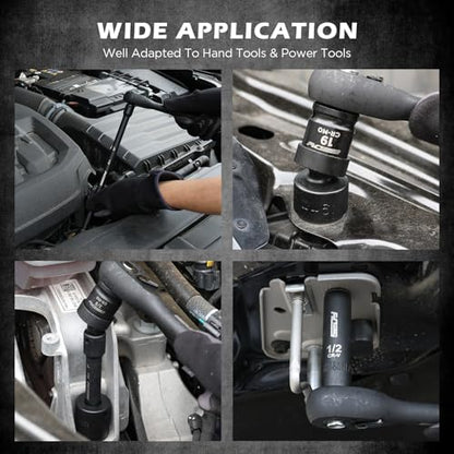 71-Piece 3/8" Drive Master Impact Socket Set, SAE and Metric, 5/16"- 3/4", 8mm - 22mm, Cr-V, Cr-MO, Universal Joint Deep Standard Sockets with Ratchet Handle, Swivel Sockets, Extension Bars, Adapters - style: 3/8"Master (71 PCS）