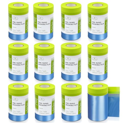 Tangibay Pre-Taped Masking Film for Painting, 22" x 66', 12 Rolls - size: 12 Rolls: 22"