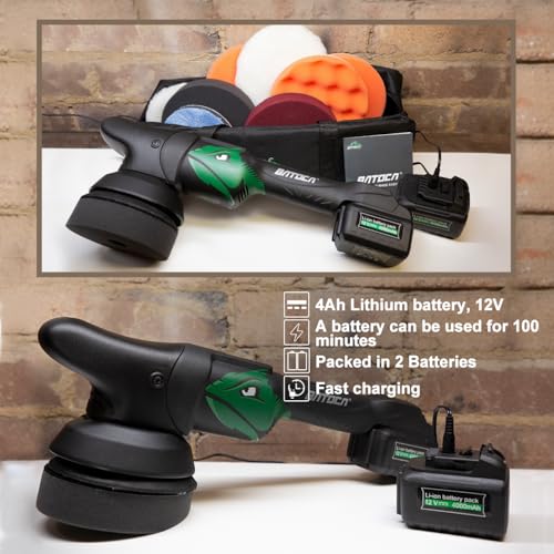 BATOCA S2 Cordless Random Orbital Polisher Buffer, 2Pcs 4.0Ah Batteries, LCD Display with 6 Variable Speed 2000- 4500 RPM Wireless Car Polishing Kit for Car Detailing, Polishing, Waxing, Cleaning