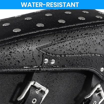 Pair of Motorcycle Saddlebags with Studded Rivet Design, 30L Large Capacity Water-Resistant PU Leather Bags, Quick-Release with Braided Straps