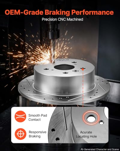 VEVOR Front & Rear Brake Kit Ceramic Brake Pads and Drilled Slotted Rotors - size: S-31434 + S-31608