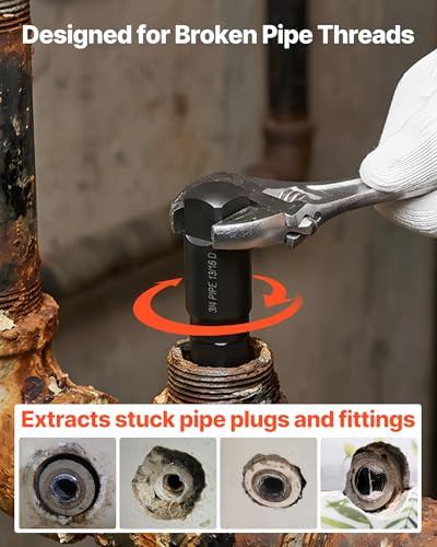 VEVOR Pipe Extractor Set, 9 Pieces Heavy Duty Steel Broken Pipe Extractors, with Solid Storage Case, Cr-Mo Steel for Removing 1/8" to 1" Damaged Threaded Pipes and Fittings, for Plumbers Mechanics DIY - size: 9 PCS