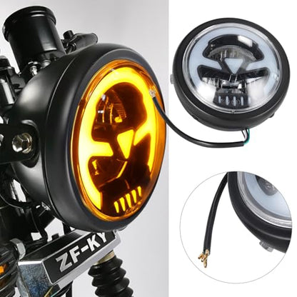 Motorcycle 6.5" LED Headlight DRL High Low Beam Turn Signal Lights Fit For Kawasaki Ninja 250R EX250F Ninja ZX6R ZX63 (Yellow)