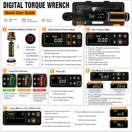 Uharbour 3/8" Drive Digital Torque Wrench 0.66-44.29 Ft.lbs/0.9-60Nm - size: 3/8" Drive 1-60 Nm