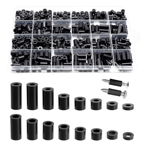 Exqutoo 600Pcs ABS Round Spacers ID 3mm & ID 4mm, OD 7mm - color: Black/3.2mm,600Pcs