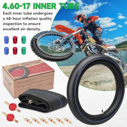4.60-17 Motorcycle Heavy Duty Tire Inner Tube 130/70-17,130/80-17 Tire Tube,140/70-17,140/80-17 TR4 Staight Valve Stem Tyre Tubes for KLR250 KL250 XL350R XT250 Inner Tire - size: 460-17" 2pcs