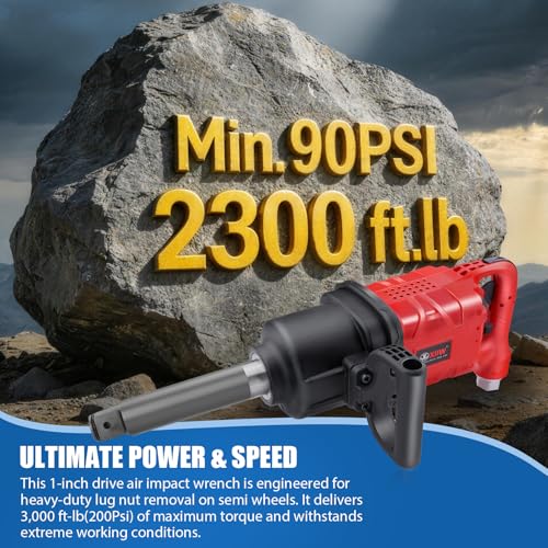 1 Inch Air Impact Wrench, Up to 3000ft-lbs Torque, 5000RPM 1'' Impact Gun - size: 1 Inch | 3000 ft-lbs w/6" Extended Anvil