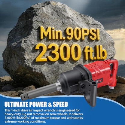 1 Inch Air Impact Wrench, Up to 3000ft-lbs Torque, 5000RPM 1'' Impact Gun - size: 1 Inch | 3000 ft-lbs w/6" Extended Anvil