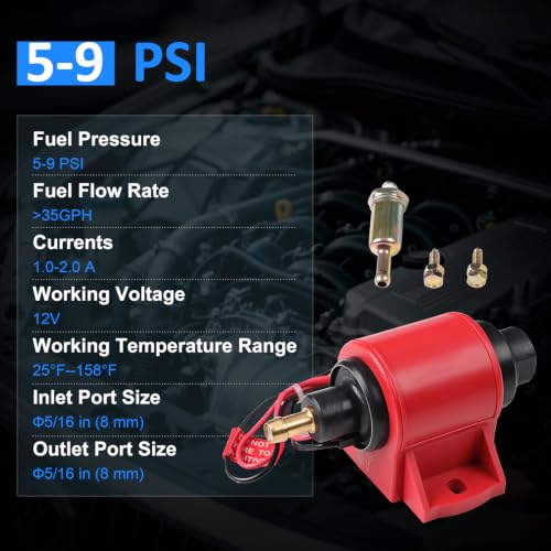 12V Electric Fuel Pump Low Pressure 5-9 PSI Inline - size: 5-9 PSI 35GPH