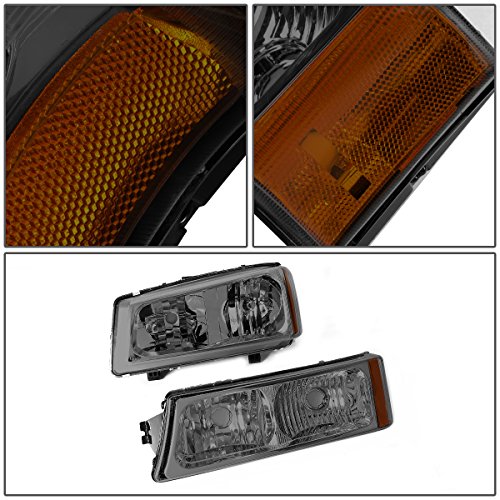 DNA MOTORING HL-OH-CS03-4P-SM-AM Smoke Lens Amber Headlights Compatible with 2003-2006 Chevy Silverado/Avalanche - color: Somke Lens Amber Reflector