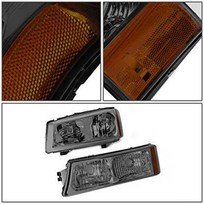DNA MOTORING HL-OH-CS03-4P-SM-AM Smoke Lens Amber Headlights Compatible with 2003-2006 Chevy Silverado/Avalanche - color: Somke Lens Amber Reflector