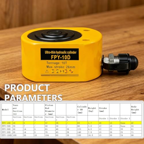 Jooptoolwook 10T Multi-Section Low Profile Hydraulic Ram Jack, 1" Stroke Portable Mini Hydraulic Lifting Cylinder for Machinery, Bridge & Construction Industry - size: 10T
