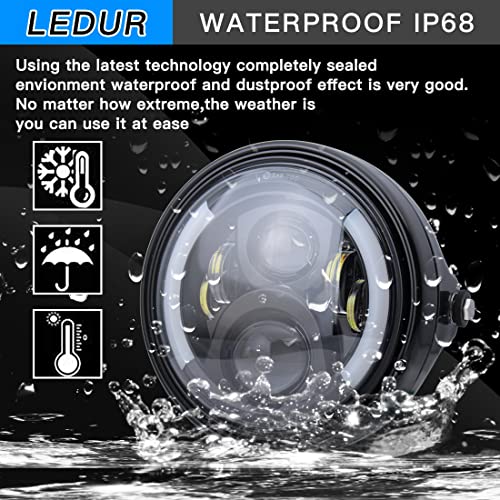 LEDUR 7Inch Round LED Motorcycle Headlight DOT Approved with Housing Bucket DRL Turn Signal Motorcycle Headlight for Cafe Racer Chopper Bobber Touring Cruiser Scrambler Street Tracker - size: 7IN Round Motorcycle Headlights LRH-1PCS