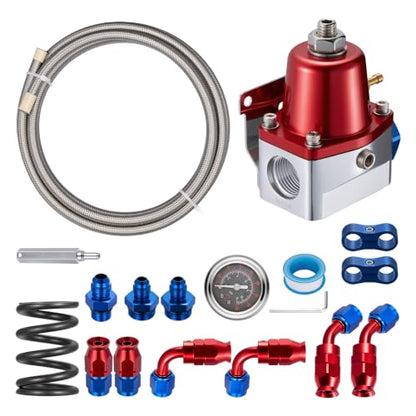 EVIL ENERGY EFI Fuel Pressure Regulator Kit Adjustable (20-120PSI) with Gauge 6AN PTFE Fuel Line Hose Fitting Connectors Kit Universal Aluminum (Silver) - color: Silver