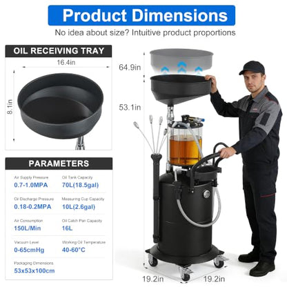 18.5 Gallon Waste Oil Drain Tank, Oil Drainer with Adjustable Funnel Height - size: 5701-B