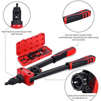 AOBEN 14" Rivet Nut Tool, Professional Hand Rivet Nut Setter Kit Labor-Saving and Compact Design Including 6 Interchangeable Mandrels 90pcs Rivnuts and 2 Mandrel Lock Pins - size: 14" Rivet Nut Tool Kit