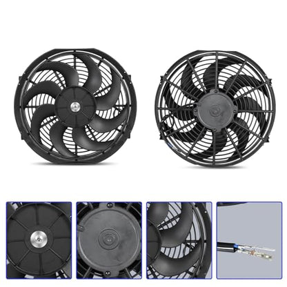 Universal 14 Inch Black Slim Radiator Cooling Fan 12V 90W Push Pull with Mount Kit – Fits Radiators for Vehicles, Cars, Trucks - size: 14 inch