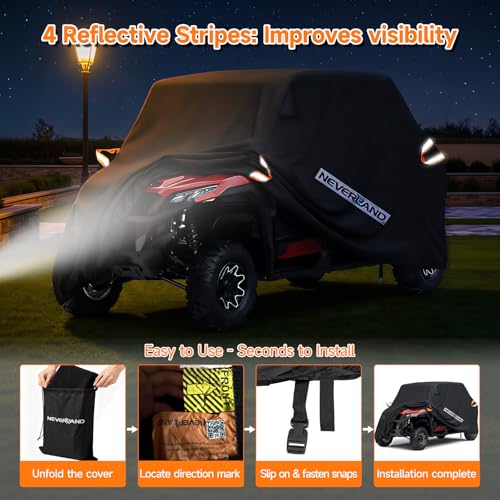 NEVERLAND UTV Cover Heavy Waterproof Denier Oxford Cloth for Polaris RZR Yamaha Can-Am Defender Kawasaki Ranger Cover 4-6 Passenger Black - size: up to 154"L