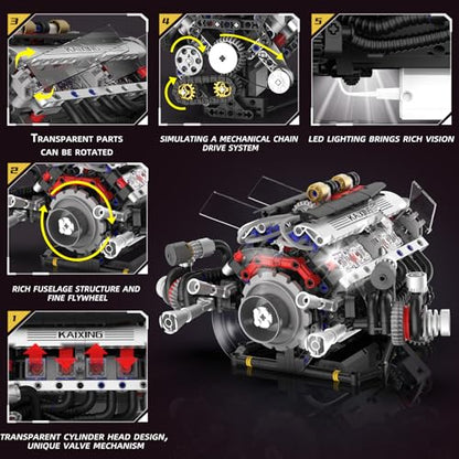 Mini V8 Engine Model Kit that Works for Adults Boys Kids,664PCS