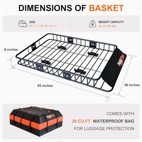 Roof Mount Cargo Carrier Basket & 20 Cu Ft. Waterproof Cargo Bag - size: 20 Cubic feet