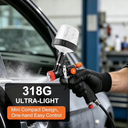 Mini HVLP Air Spray Gun Kit, Automotive Paint Guns with 0.8/1.0mm Nozzles and 10 X 200ml Disposable Paint Cup Touch Up Paint Sprayer for Car Furniture Wall DIY - color: Orange