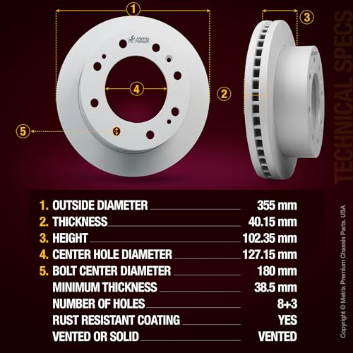 Metrix Premium Chassis Parts 355 mm Front Coated Brake Rotor Kit Fits GMC - size: 96357MT