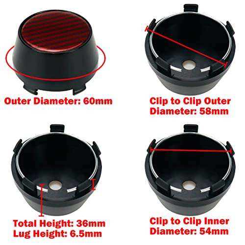 Modengzhe 4PCS Wheel Center Caps, 60mm Wheel Rim Hub Center Covers (Red) - color: Red