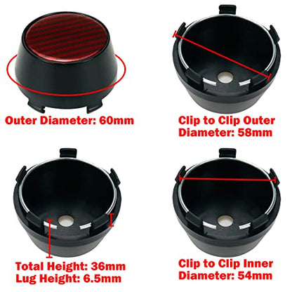 Modengzhe 4PCS Wheel Center Caps, 60mm Wheel Rim Hub Center Covers (Red) - color: Red